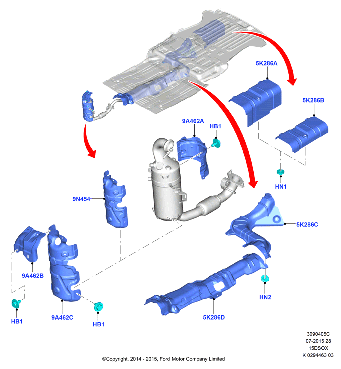Теплозащитные экраны сист.выпуска, 1.5L SOHC DI TC I4 DIESEL (15DSOX)
