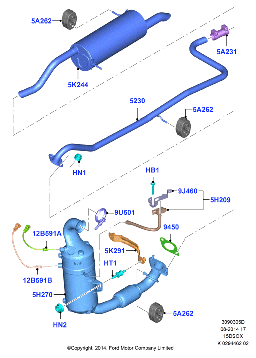 Система выпуска, 1.5L SOHC DI TC I4 DIESEL (15DSOX)