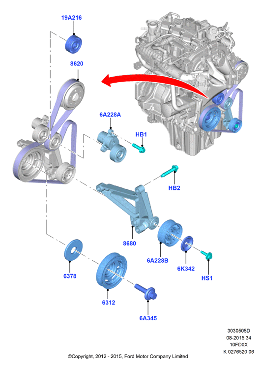 Шкивы и приводные ремни, 1.0L 3 CYL Fox (10FD0X)