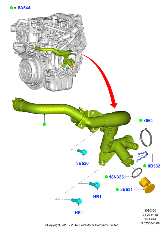 Водяной коллектор и шланги, 1.6 SOHC Diesel