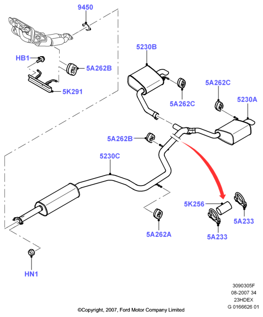 Система выпуска, 2.3L I4 16v DOHC EFI