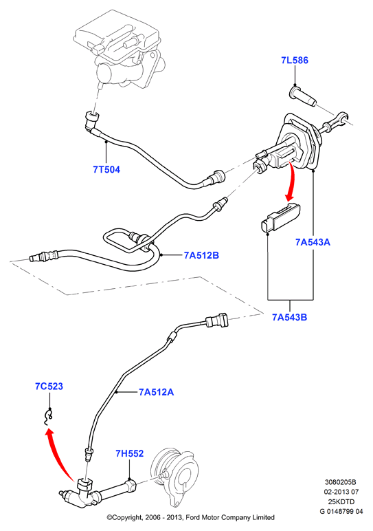Главный и рабочий цилиндры сцеплен., 2.5L Duratec VCT Turbo