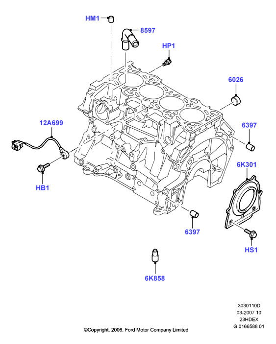 Блок цилиндров и заглушки, 2.3L I4 16v DOHC EFI