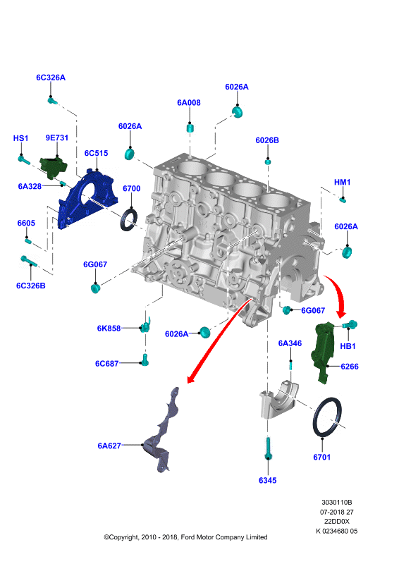 Блок цилиндров и заглушки, 2.2L Duratorq Engine