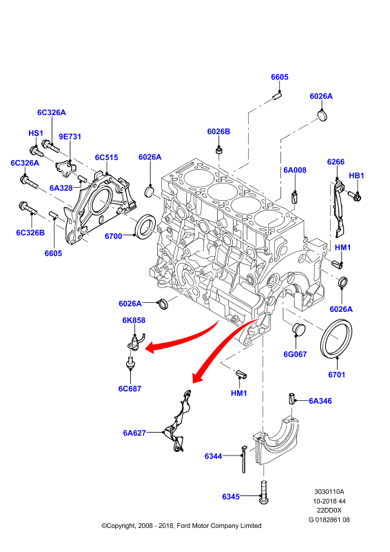 Блок цилиндров и заглушки, 2.2L Duratorq Engine