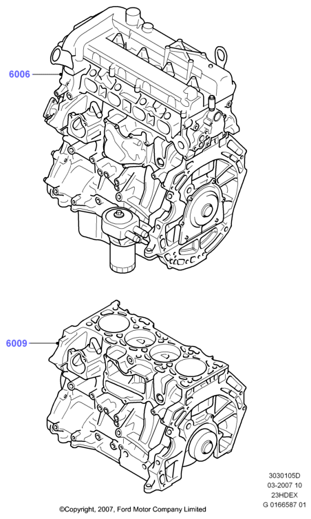 Сервисн.двиг.и неукомпл.блок цил., 2.3L I4 16v DOHC EFI