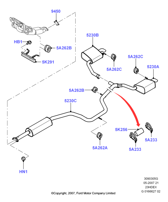 Система выпуска, 2.3L I4 16v DOHC EFI
