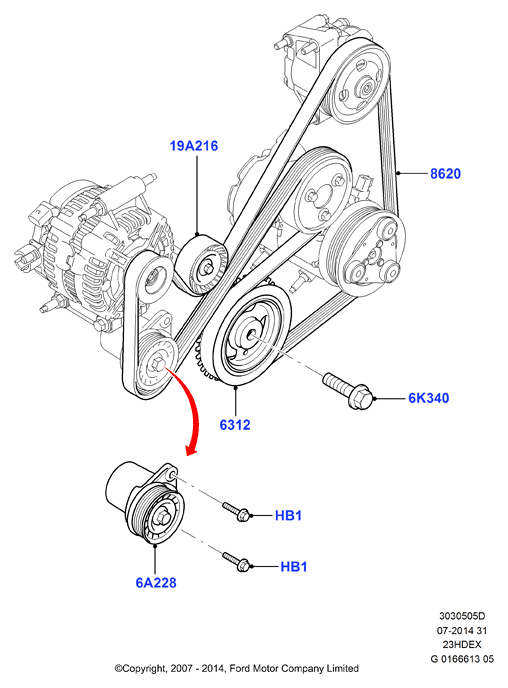 Шкивы и приводные ремни, 2.3L I4 16v DOHC EFI