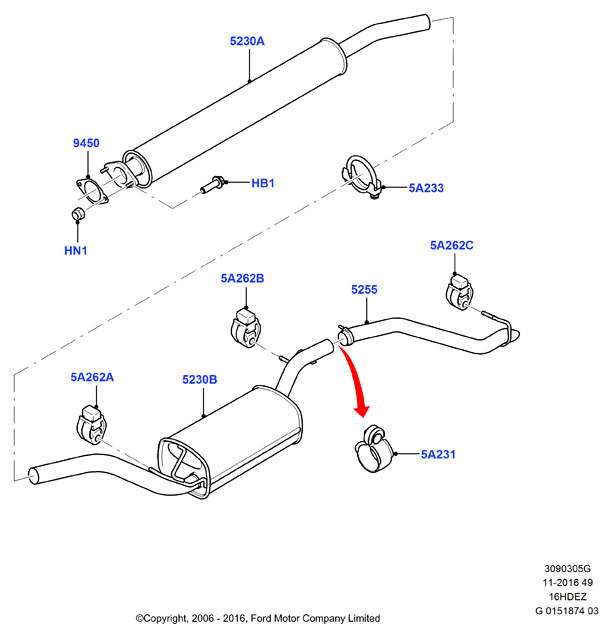 Система выпуска, Zetec 1.6 DOHC EFI