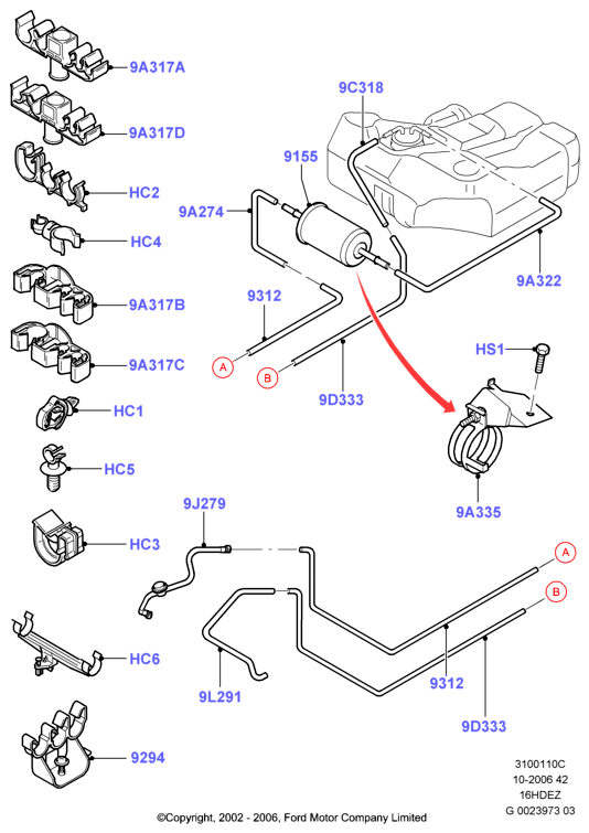 Топливные магистрали, Zetec 1.6 DOHC EFI