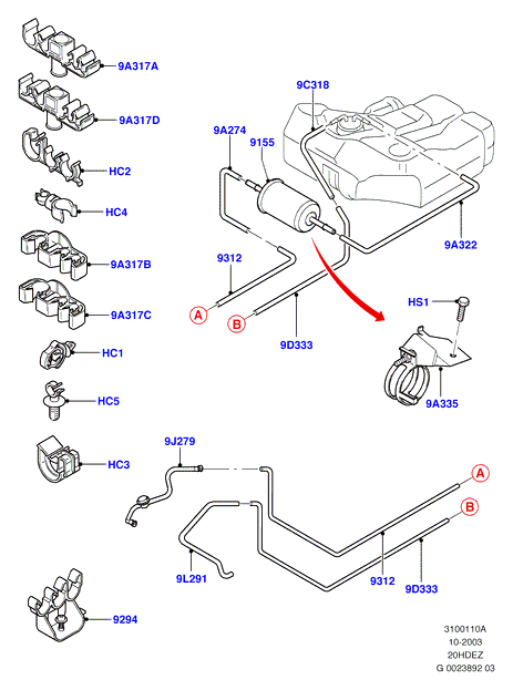Топливные магистрали, 20L 16V DOHC EFI Zetec E
