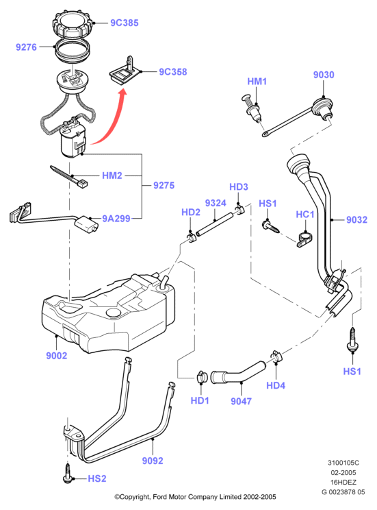 Топл. бак и сопутствующие эле., Zetec 1.6 DOHC EFI