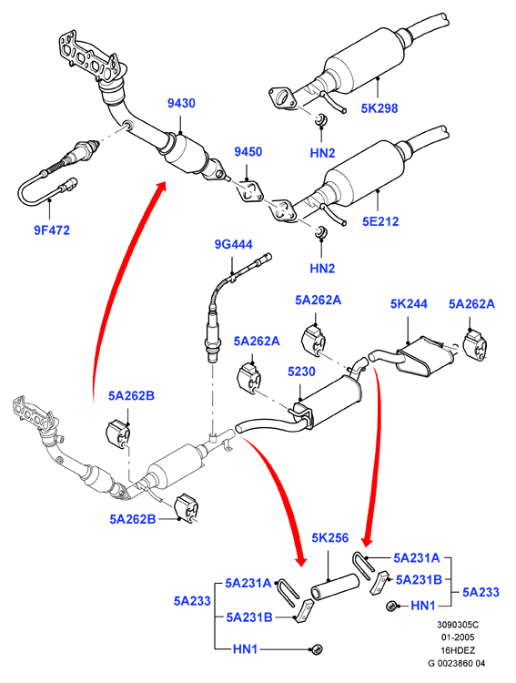Система выпуска, Zetec 1.6 DOHC EFI