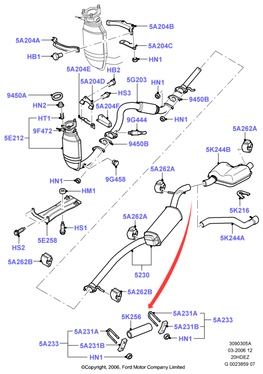 Система выпуска, 20L 16V DOHC EFI Zetec E