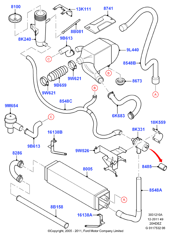 Пром.теплообм/воздуховоды и шланги, 20L 16V DOHC EFI Zetec E