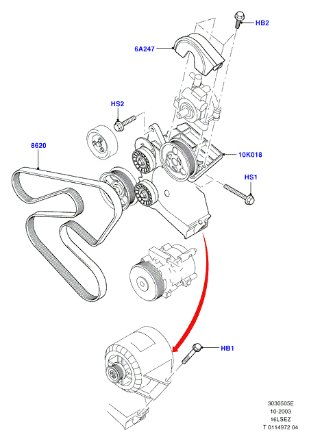 Шкивы и приводные ремни, 1.6 Zetec Rocam