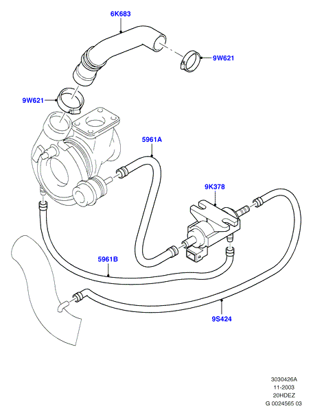 Шланги турбокомпр.- Возд.сторона, 20L 16V DOHC EFI Zetec E