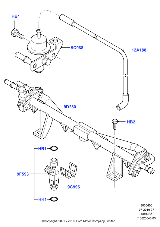 Топливные форсунки и трубопроводы, 18L 16V DOHC EFI Zetec E