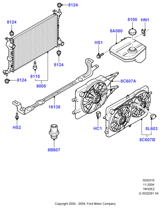 Радиатор/расшр.бачок для охл.жидк., 18L 16V DOHC EFI Zetec E