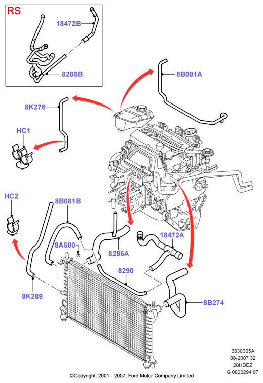Трубопр.и шланги сист.охлажд., 20L 16V DOHC EFI Zetec E