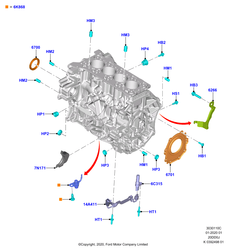 Блок цилиндров и заглушки, 2.0L Panther Diesel