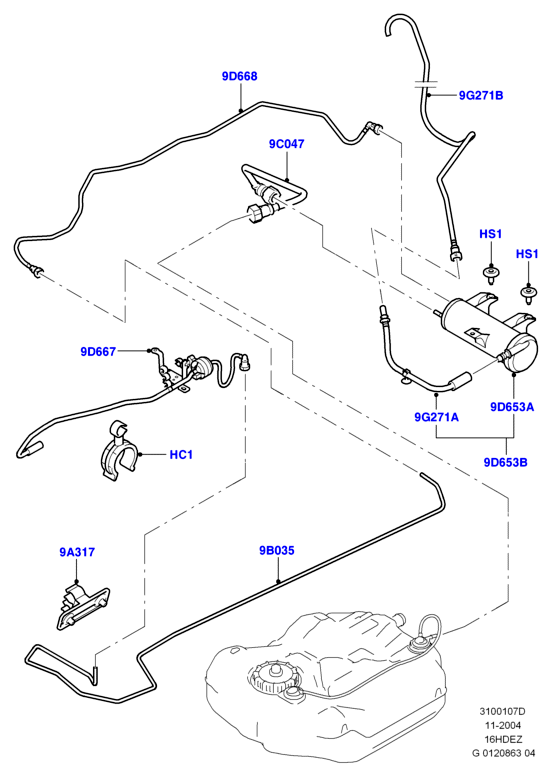 Система улавливания паров топлива, Zetec 1.6 DOHC EFI