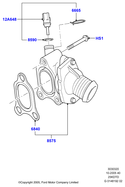 Термостат/корпус и сопут.эл-ты, 2.5L Duratec VCT Turbo