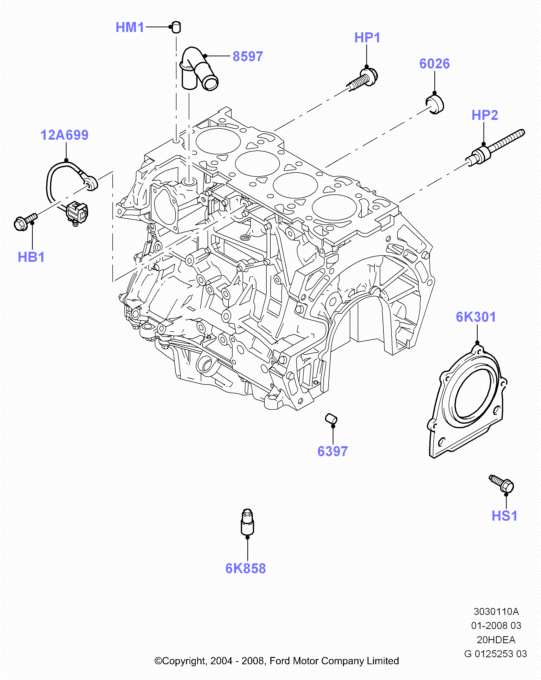 Блок цилиндров и заглушки, 2.0L Duratec 16V