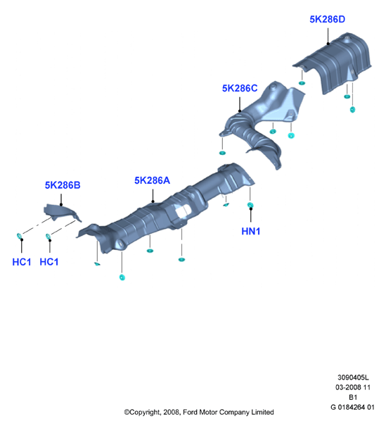 Теплозащитные экраны сист.выпуска, Zetec 1.6 DOHC EFI