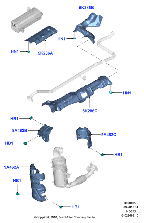 Теплозащитные экраны сист.выпуска, Duratorq 1.4 TDCi