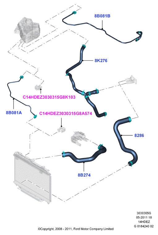 Трубопр.и шланги сист.охлажд., Zetec 1.4 DOHC EFI