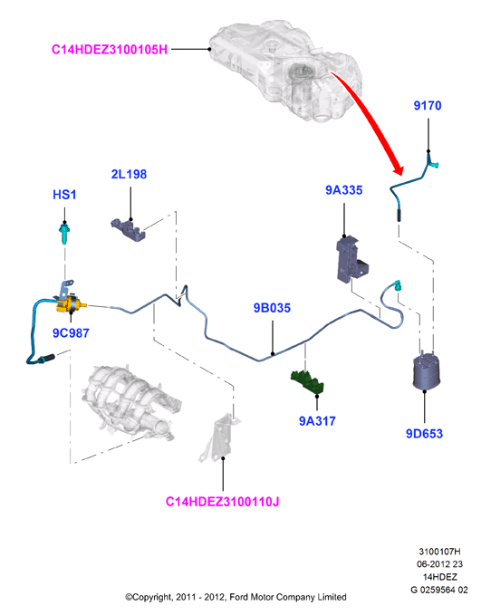 Система улавливания паров топлива, Zetec 1.4 DOHC EFI