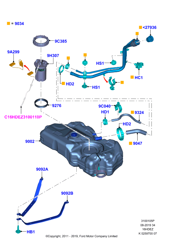 Топл. бак и сопутствующие эле., Zetec 1.6 DOHC EFI