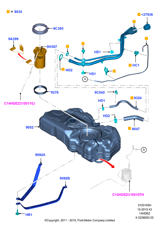 Топл. бак и сопутствующие эле., Zetec 1.4 DOHC EFI