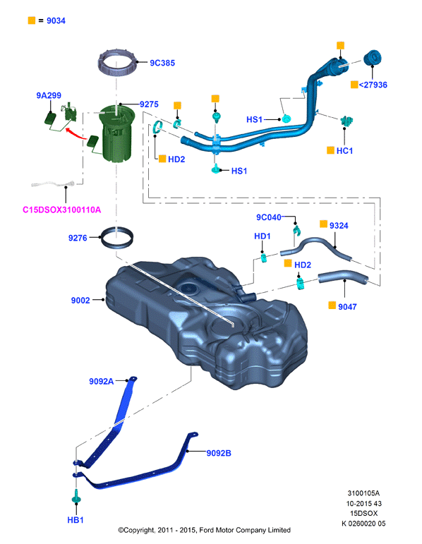 Топл. бак и сопутствующие эле., 1.5L SOHC DI TC I4 DIESEL  (15DSOX)