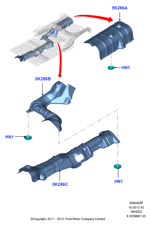Теплозащитные экраны сист.выпуска, Zetec 1.6 DOHC EFI