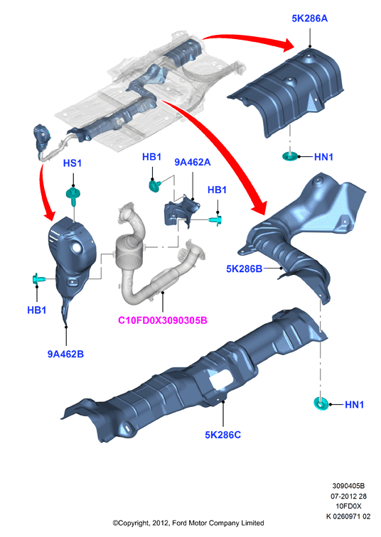 Теплозащитные экраны сист.выпуска, 1.0L 3 CYL Fox             (10FD0X)