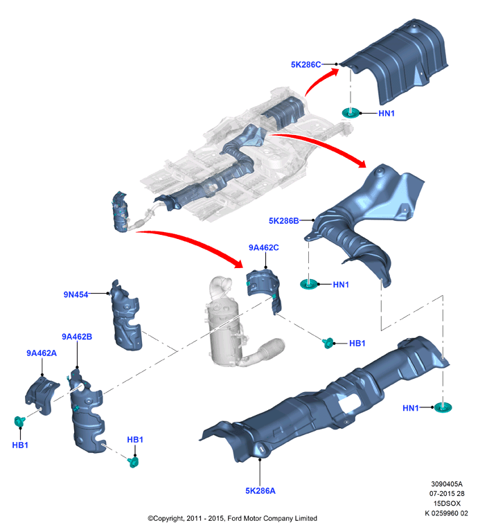 Теплозащитные экраны сист.выпуска, 1.5L SOHC DI TC I4 DIESEL  (15DSOX)