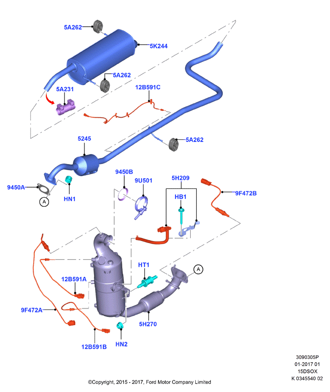 Система выпуска, 1.5L SOHC DI TC I4 DIESEL  (15DSOX)