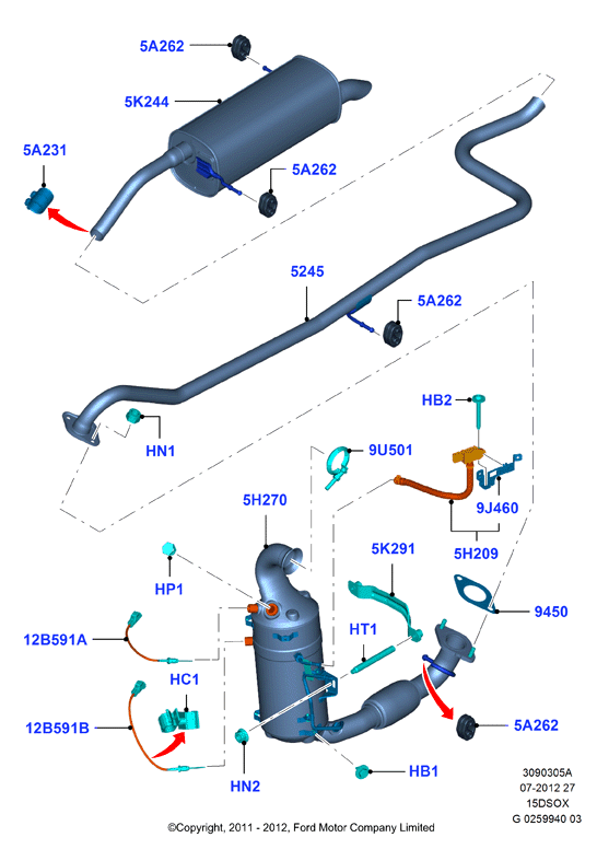 Система выпуска, 1.5L SOHC DI TC I4 DIESEL  (15DSOX)