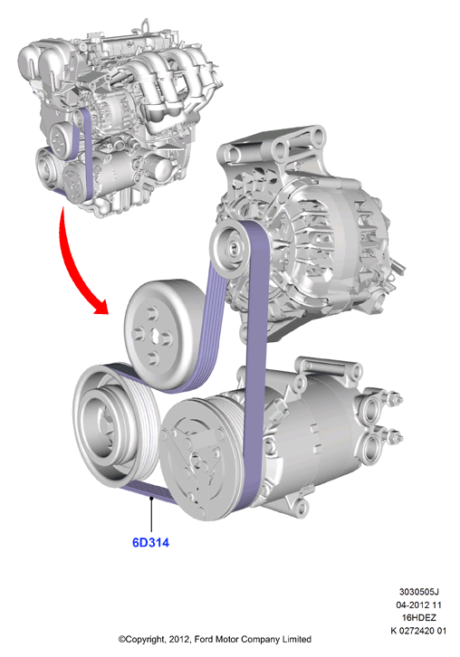 Шкивы и приводные ремни, Zetec 1.6 DOHC EFI