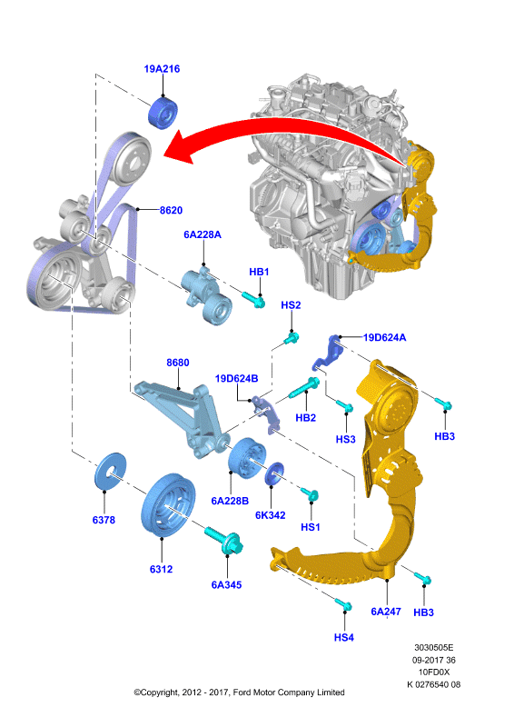 Шкивы и приводные ремни, 1.0L 3 CYL Fox             (10FD0X)