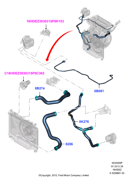 Трубопр.и шланги сист.охлажд., Zetec 1.6 DOHC EFI