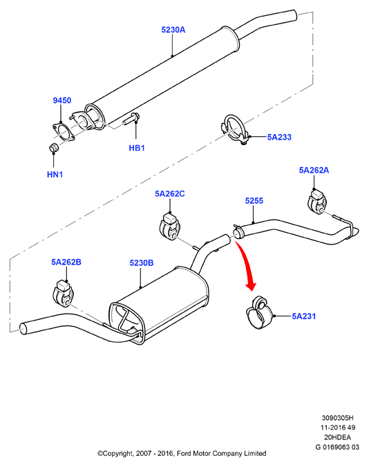 Система выпуска, 2.0L Duratec 16V