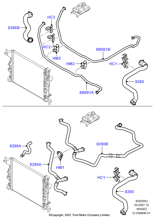 Трубопр.и шланги сист.охлажд., Zetec 1.6 DOHC EFI