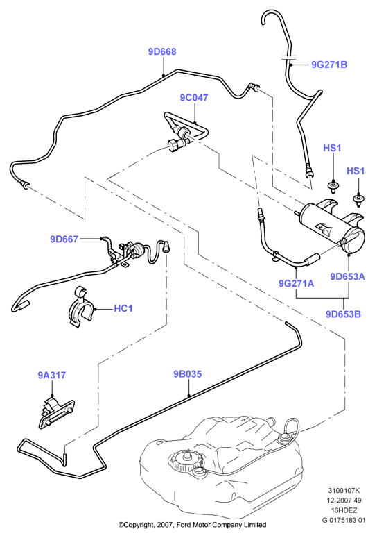 Система улавливания паров топлива, Zetec 1.6 DOHC EFI