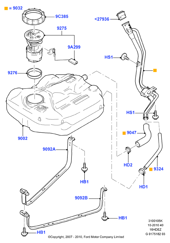 Топл. бак и сопутствующие эле., Zetec 1.6 DOHC EFI