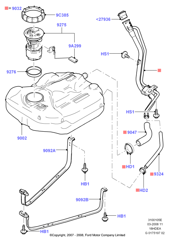 Топл. бак и сопутствующие эле., 1.8L Duratec 16V