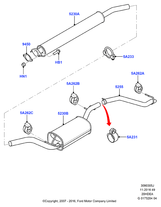 Система выпуска, 2.0L Duratec 16V