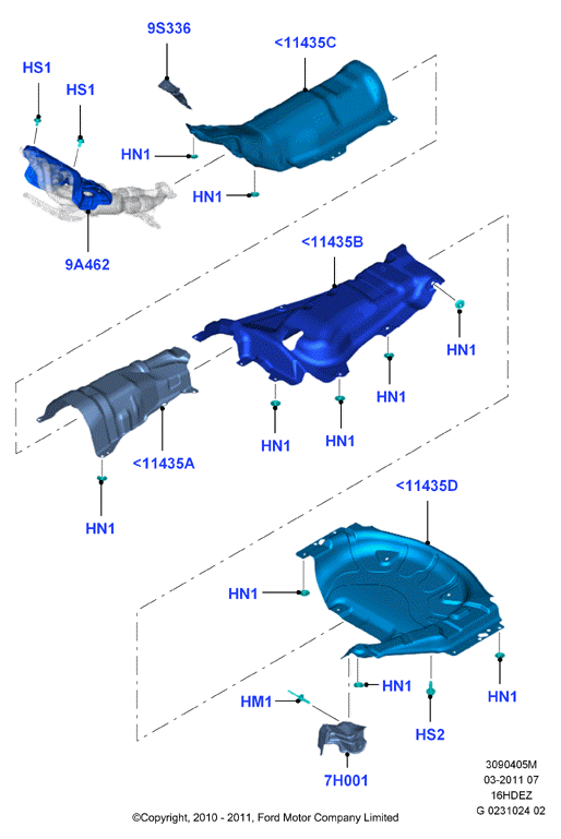 Теплозащитные экраны сист.выпуска, Zetec 1.6 DOHC EFI
